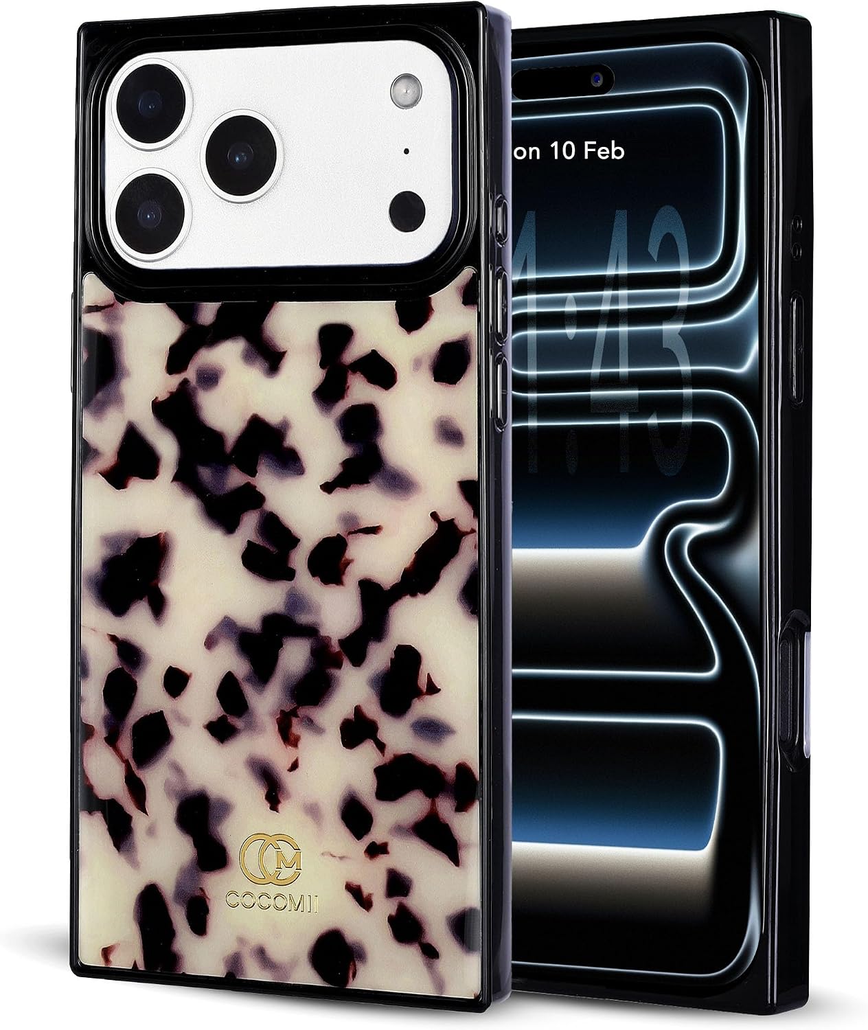 Detalle de COCOMII Rectangle Case for iPhone 17 Pro Max – Ivory Tortoiseshell, MagSafe Compatible