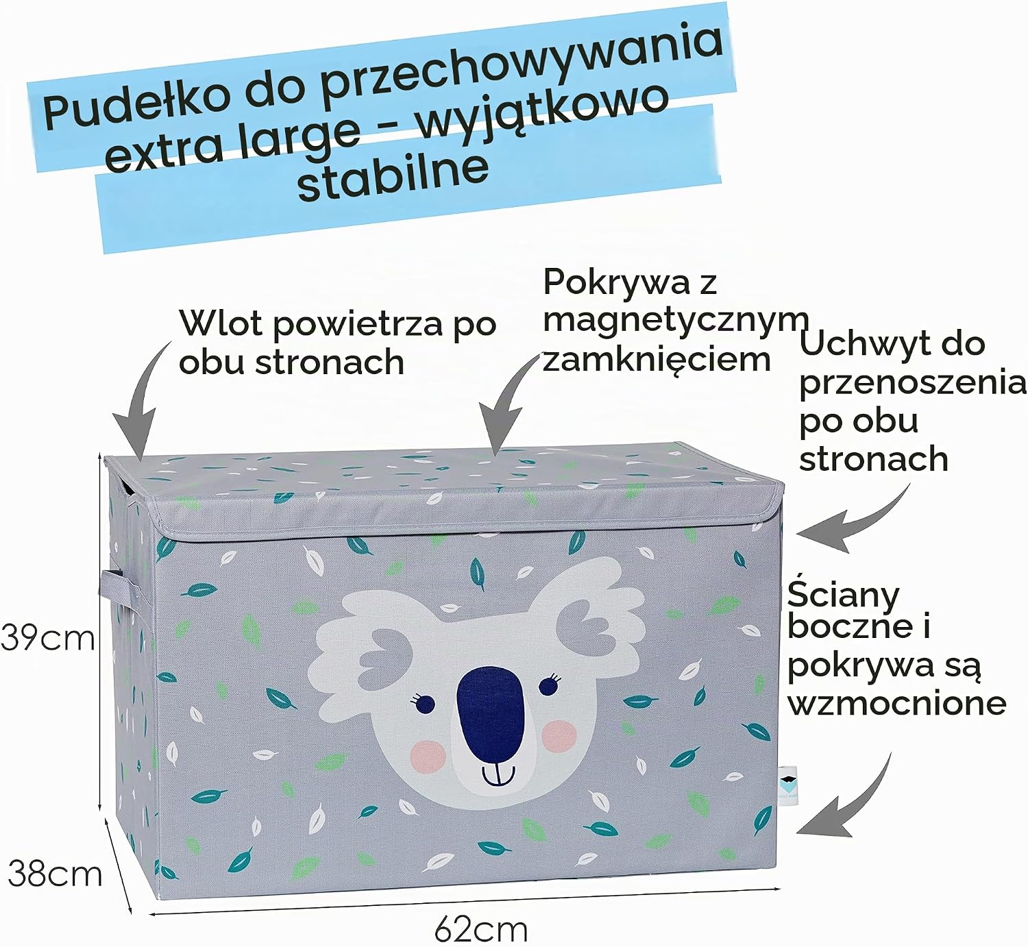 Detalle 2 de LOVE IT STORE IT skrzynia do przechowywania 92 l, MDF, szara z koalą