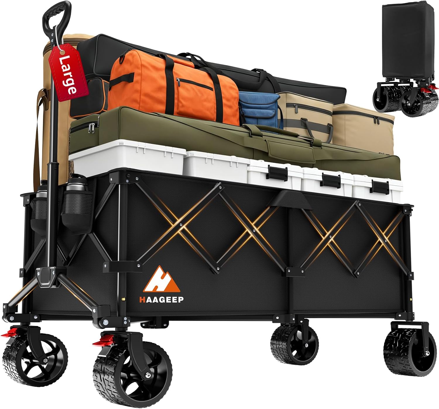 Detalle de HAAGEEP pld003 Folding Utility Wagon Cart, 600 lb Capacity, All-Terrain Wheels