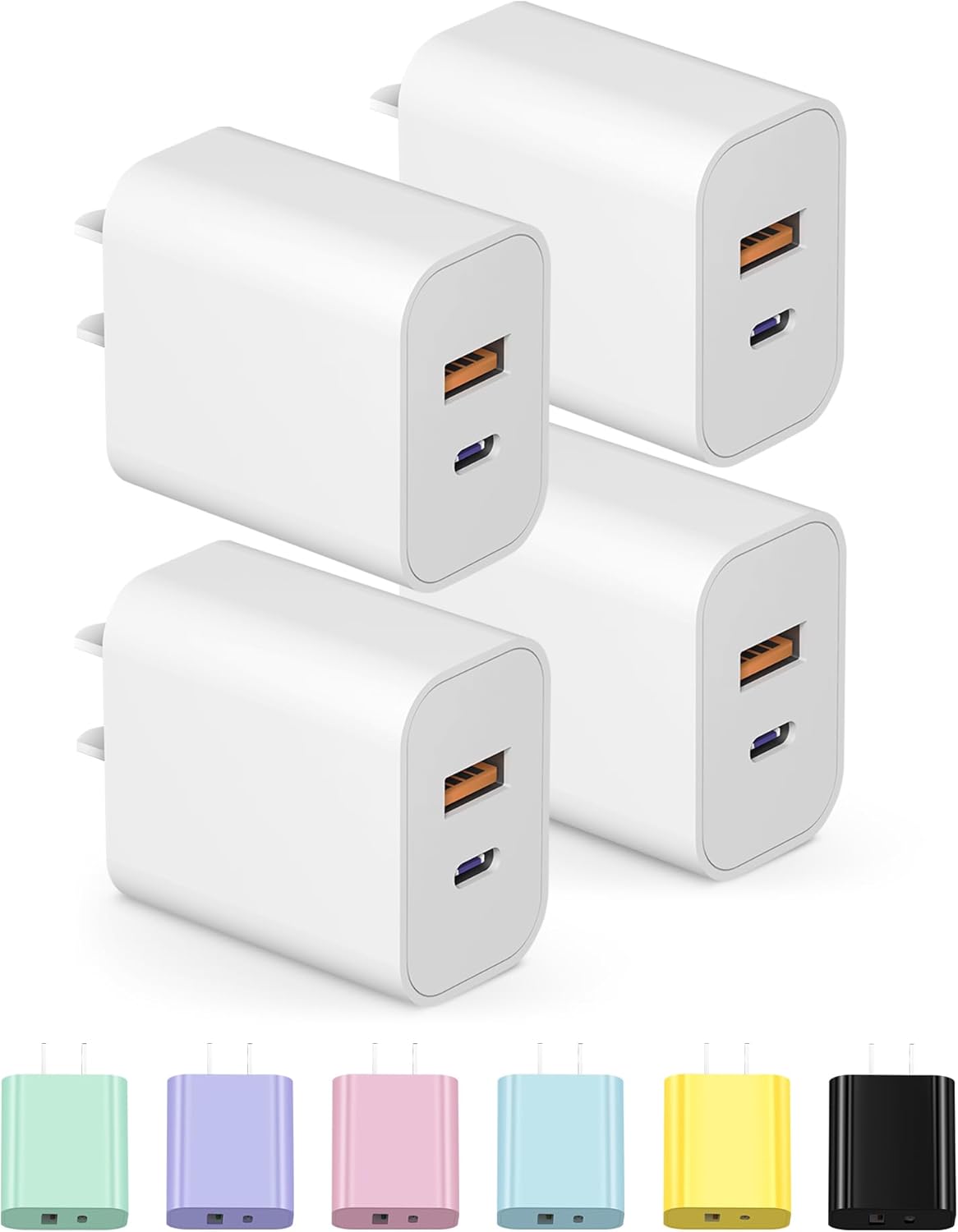Detalle de 4 Pack USB C Charger Block with 20W USB-C/ USB-A Ports — Fast Wall Chargers for iPhone, Samsung and Android
