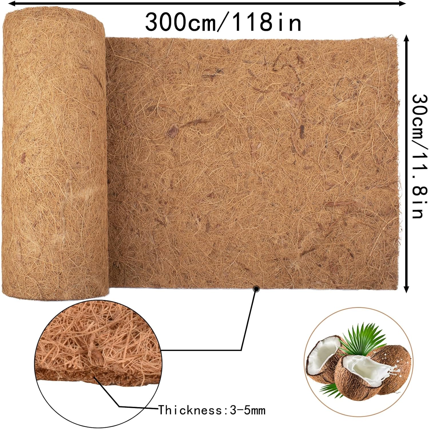 Detalle de Fengaim 3m x 0.3m Coco Hanging Basket Liner (Coconut Fibre Matting Roll) for Containers & Reptile Set-ups