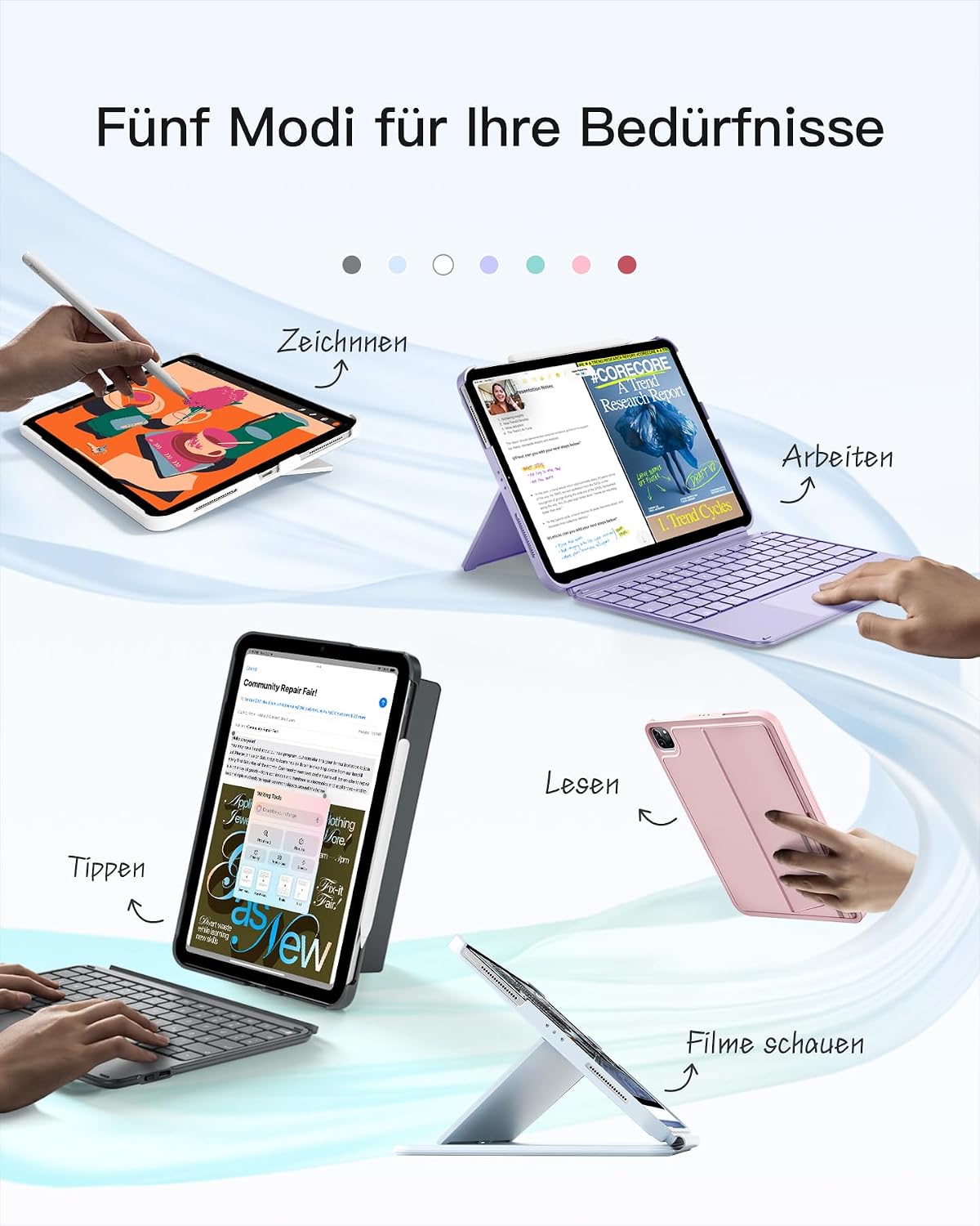 Detalle de Inateck Hülle mit Tastatur für iPad 11 Zoll & Pro 11, A16/M3 2025 – Ultraleicht, abnehmbar, Touchpad