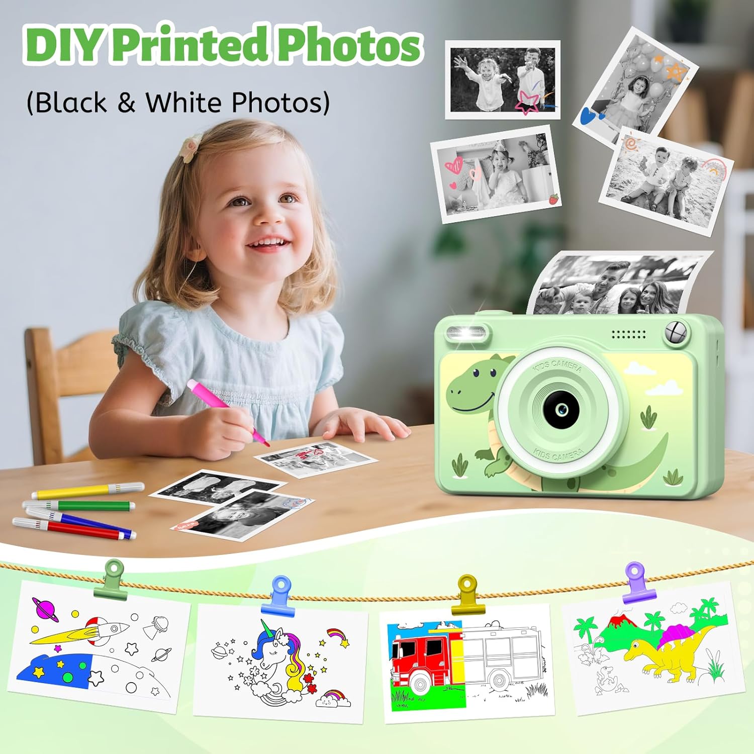 Detalle 2 de GREENKINDER Kids Camera Instant Print (1080P) with 2.4-inch screen, 5 print rolls and 32GB card for ages 3–12