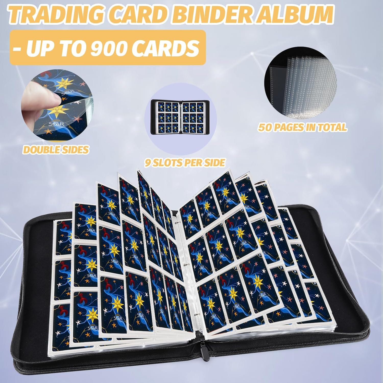 Thumbnail 4 de GERMUN 900-Pocket Trading Card Binder (Carbon Black) – 9-Pocket Sided Pages, Premium PU Leather