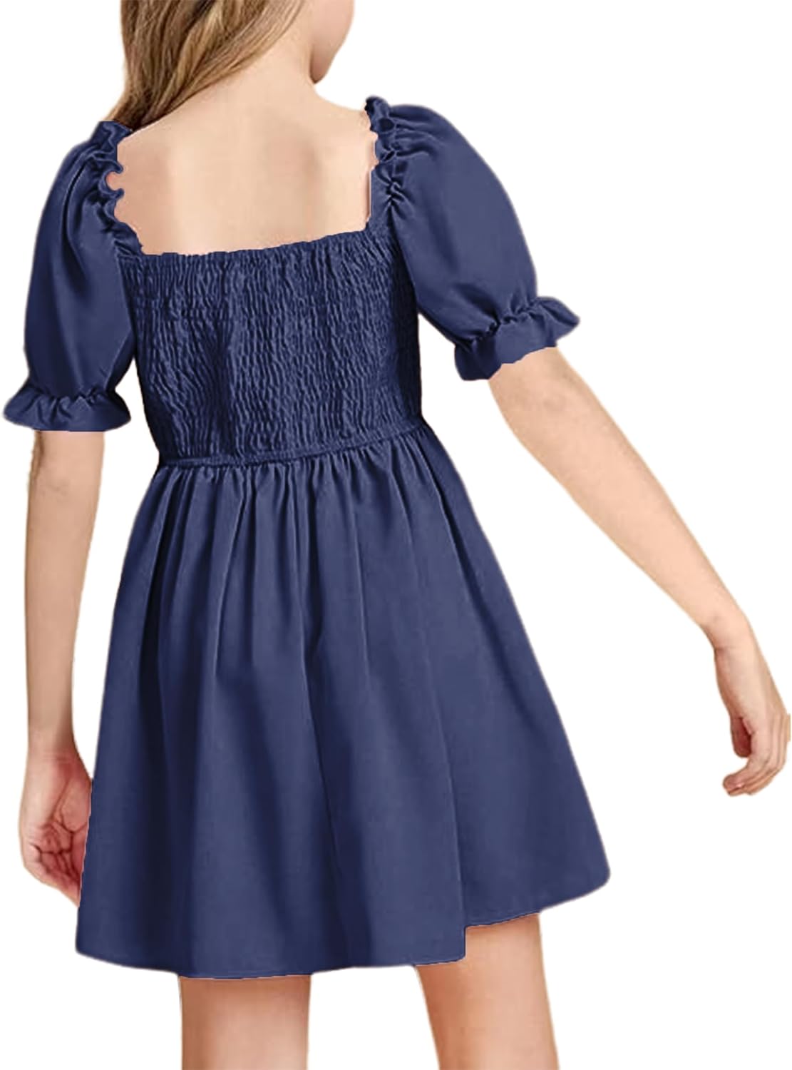 Thumbnail 4 de JiAmy Girls Dresses Summer Short Sleeves Square Neck Lightweight Dress (5–14 Years)