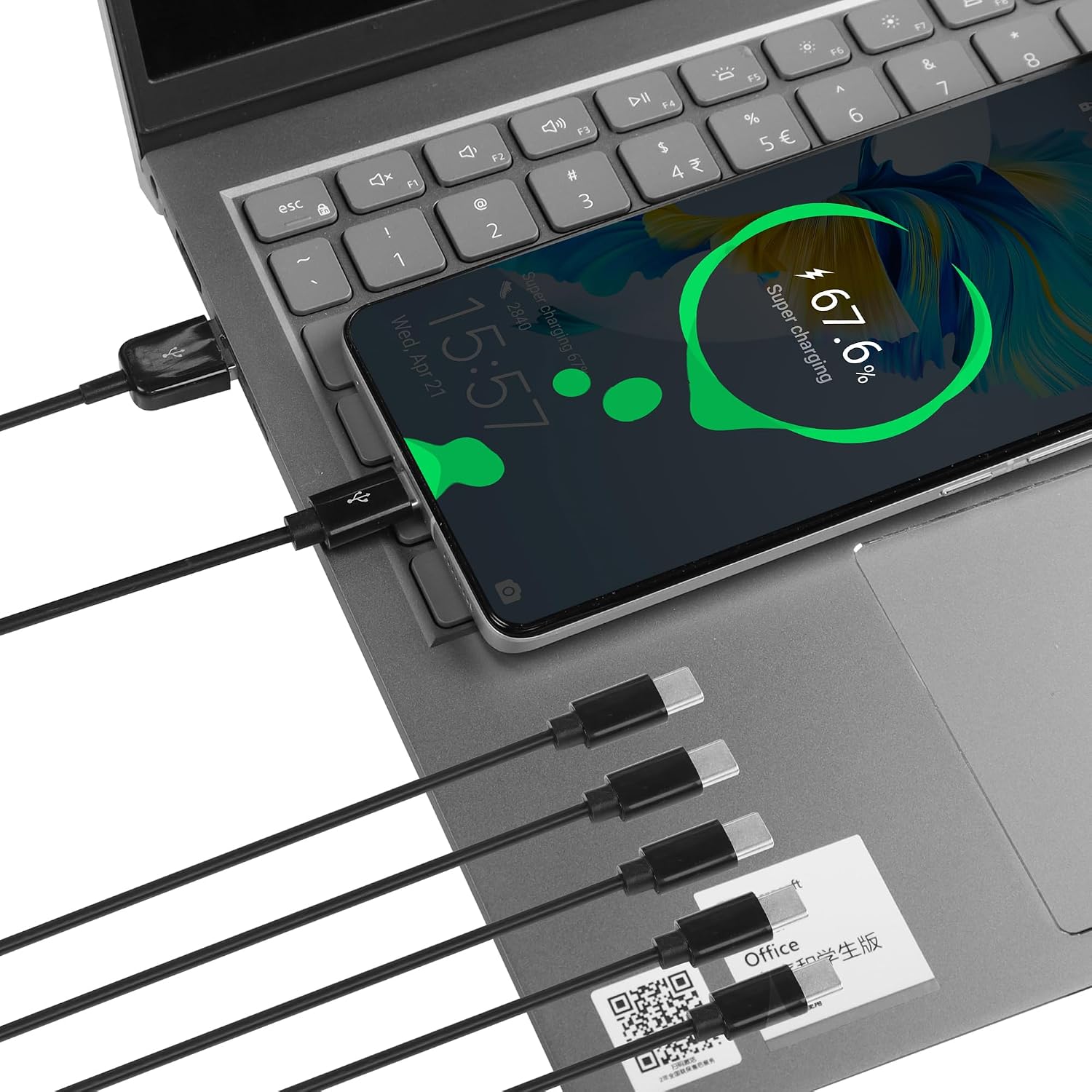 Detalle de CERRXIAN 5FT USB-C 1-to-6 Splitter Cable (USB 2.0) with 1 data port for keyboards, mice & USB-C charging