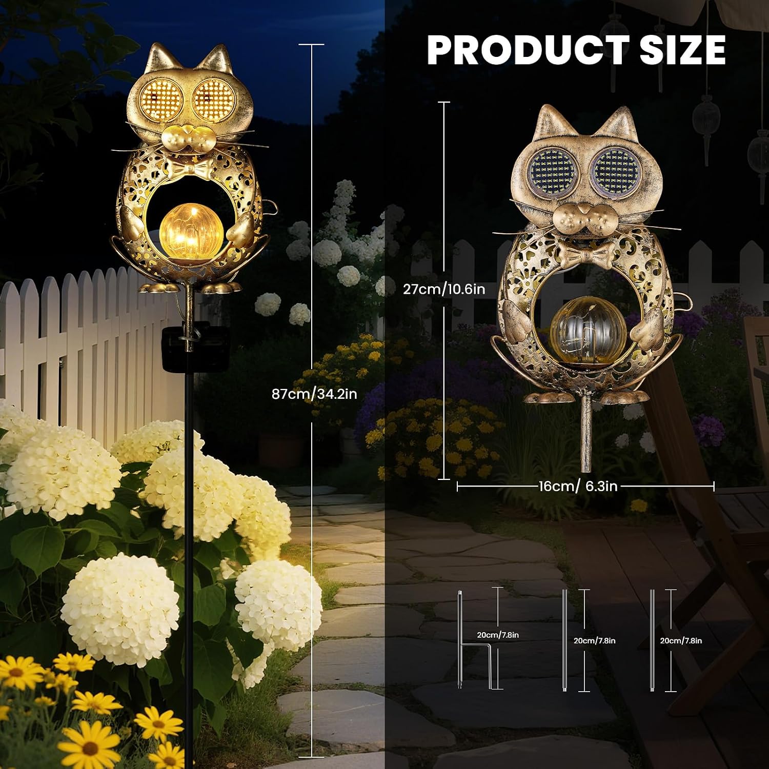 Detalle 2 de Global Golden Solar Cat Garden Light with Auto On/Off, 2 LED Modes and IP55 Weatherproofing