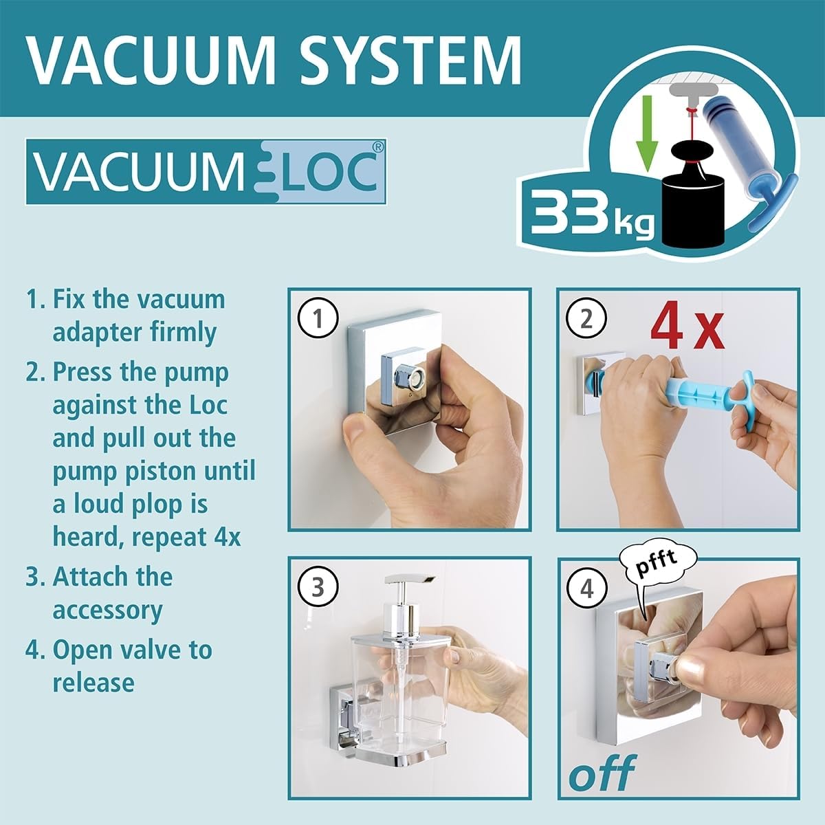 Detalle de Wenko 22687100 - Portarotolo da bagno in acciaio inox con Vacuum-Loc, quadro per carta igienica 14x6x11 cm