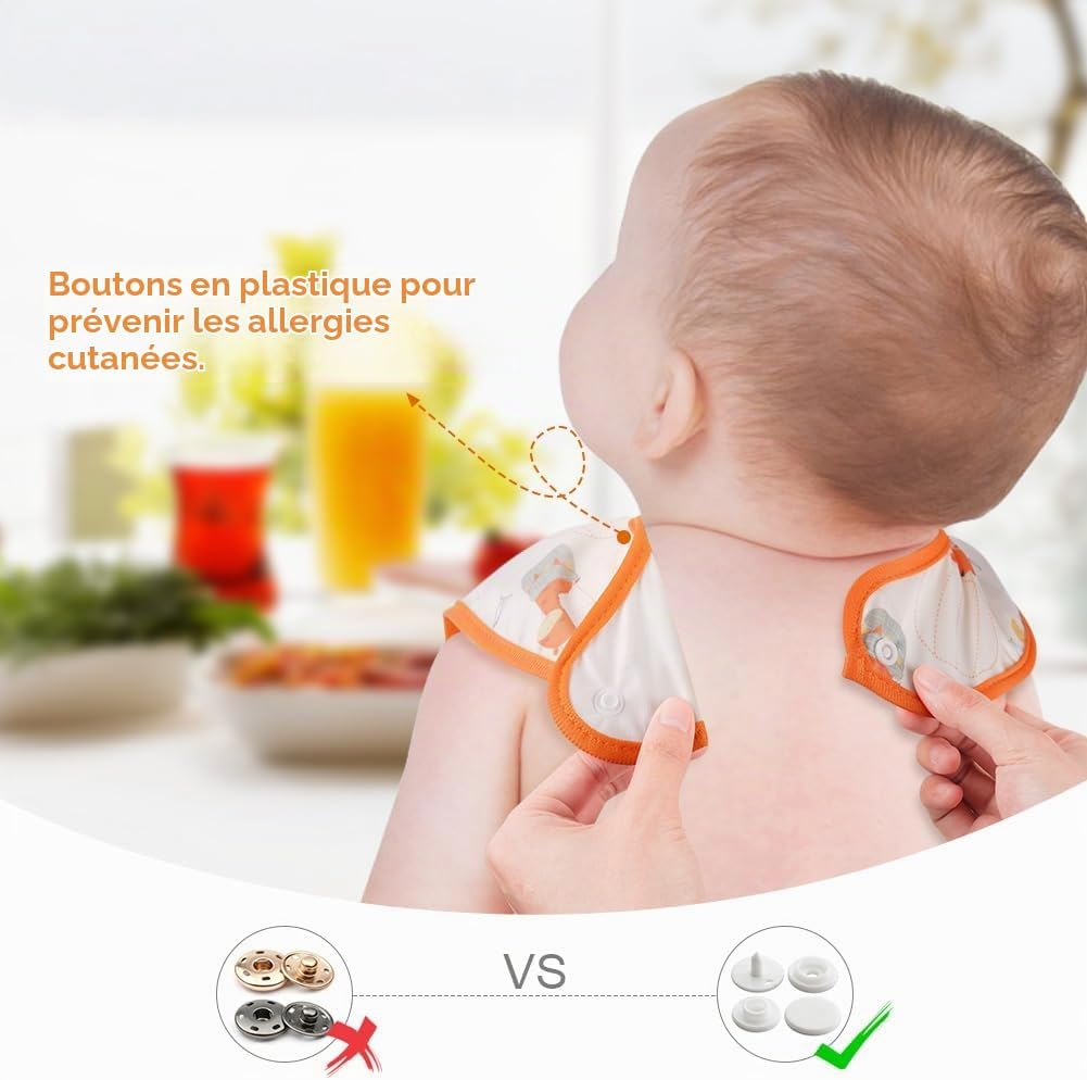 Thumbnail 2 de Aolso waterdichte babyslabbetjes met grote zak en drukknopen