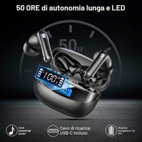 Detalle de Nerunsa 2026 Cuffie Bluetooth 5.4 – Auricolari in-ear Hi‑Fi con 4 microfoni ENC e 50 ore di autonomia