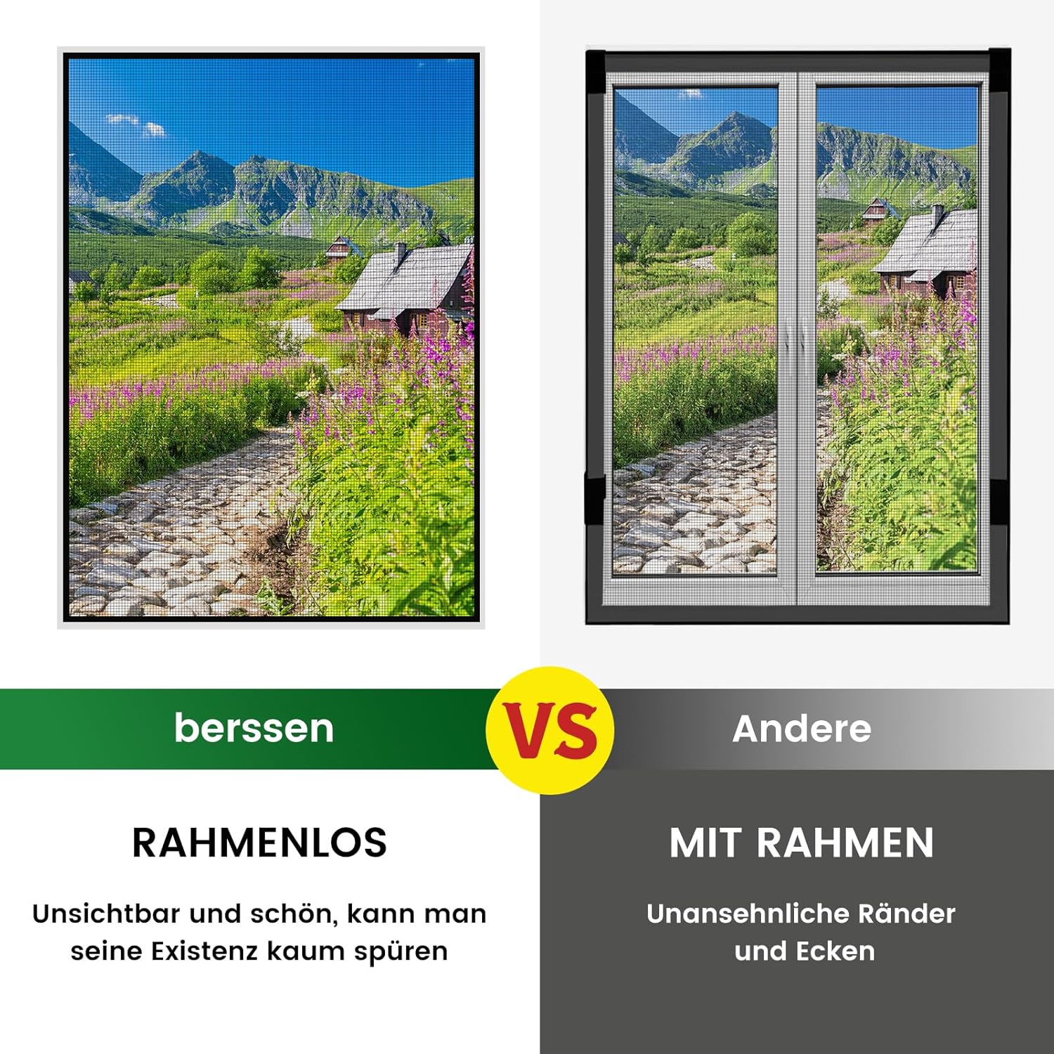 Thumbnail 3 de berssen Fliegengitter Fenster ohne Bohren DIY 130x150 cm (2 Stück) mit Klettband, Zuschneider & Presshilfe – Schwarz
