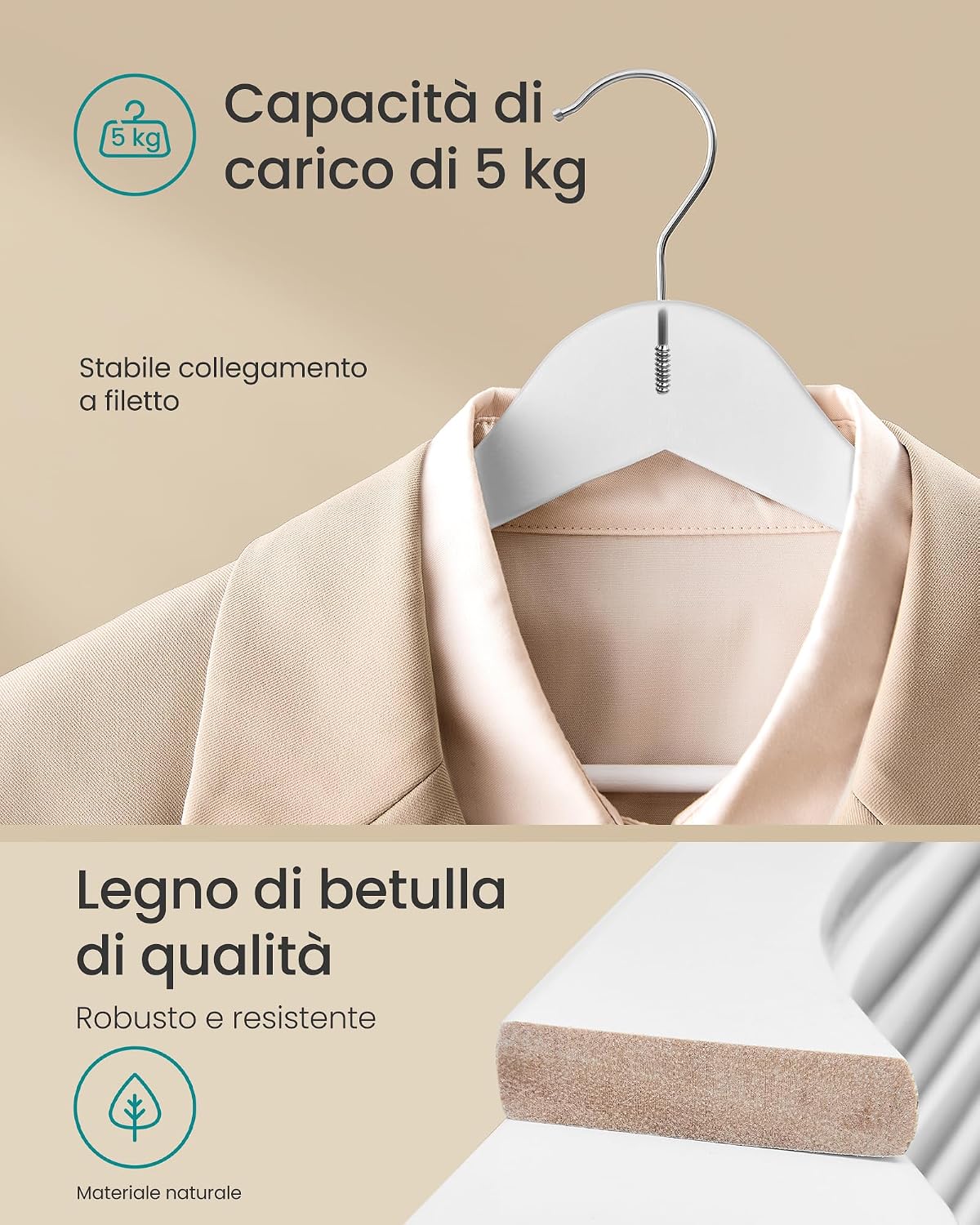 Detalle de SONGMICS Grucce appendiabiti in legno 10 pezzi