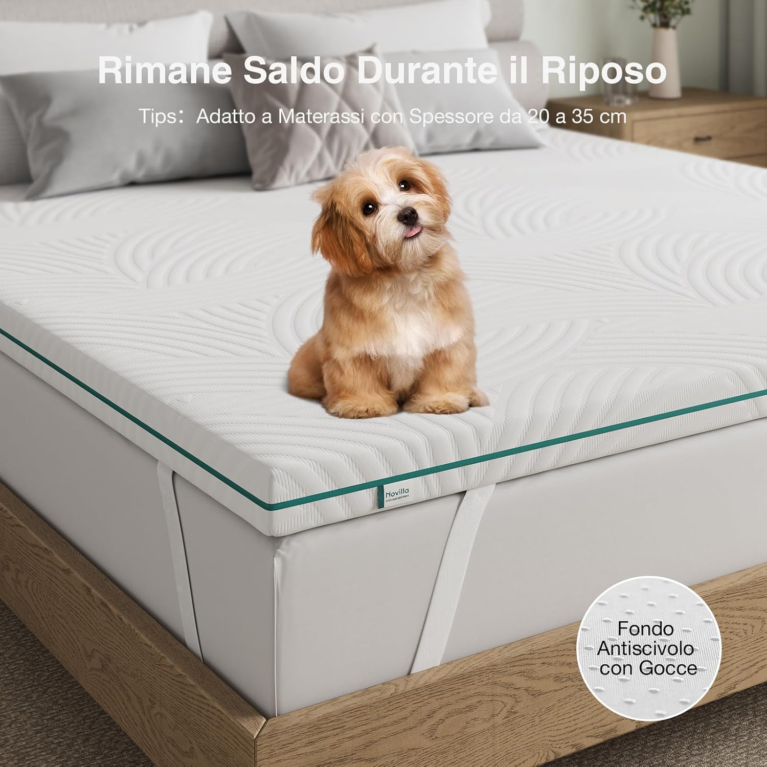 Thumbnail 3 de Novilla Topper Matrimoniale 160x200 — 7,5 cm Memory Foam + Schiuma ad Alta Densità, Coprimaterasso Traspirante e Lavabile