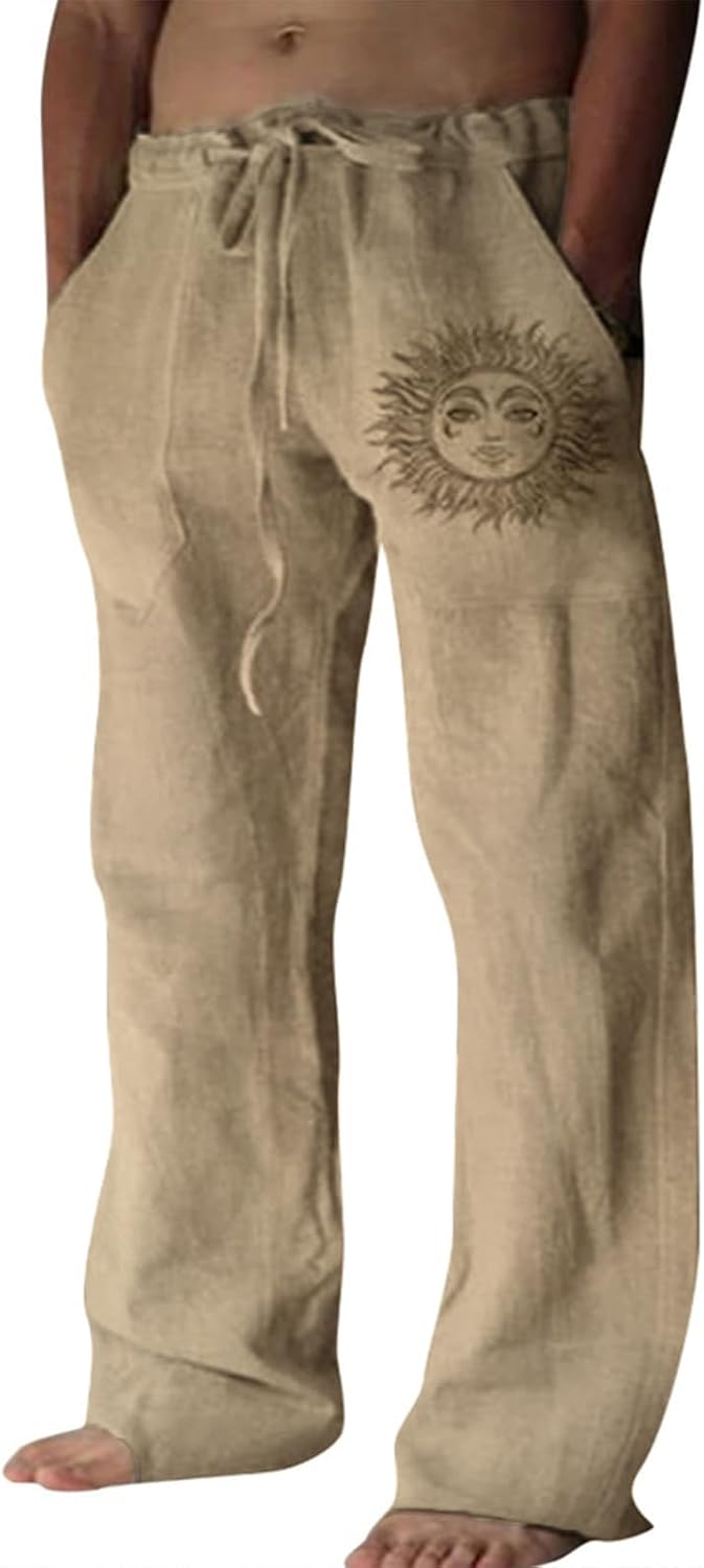 Detalle de Pantalon en Lin pour Homme – Léger, coton, coupe ample, décontracté pour la plage