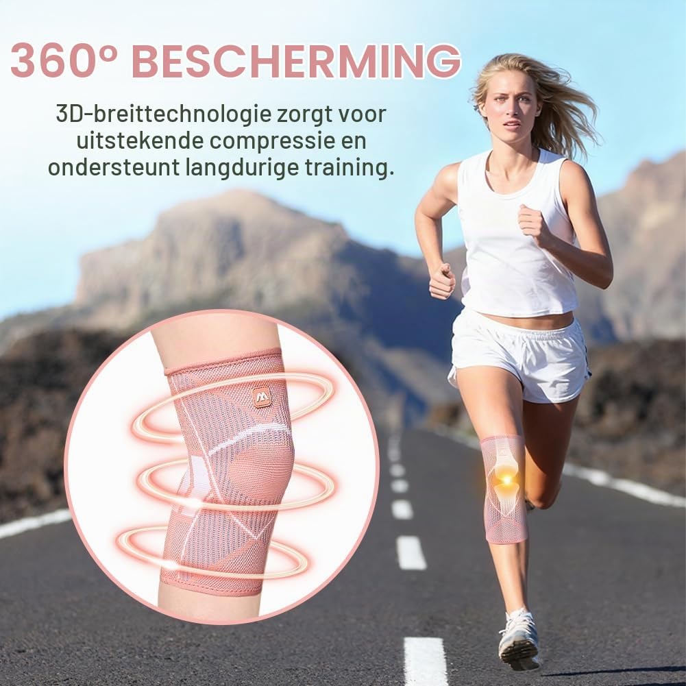 Detalle de Beugo 5341418 sportkniebrace, 2 stuks, roze maat L met siliconen grip