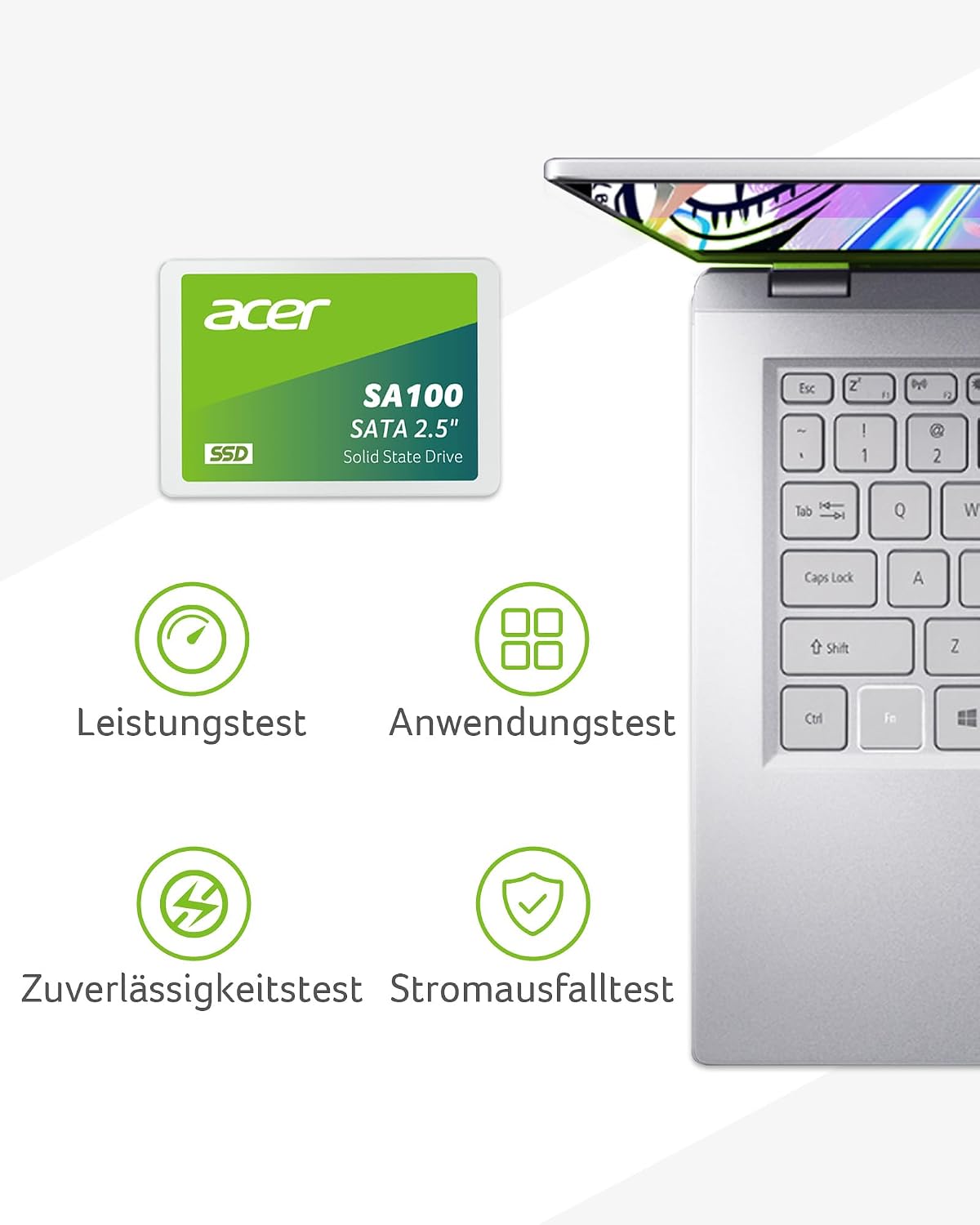 Detalle 2 de Acer SA100 480GB SATA III 2,5" SSD – Zuverlässiger Allrounder für Laptop & Desktop