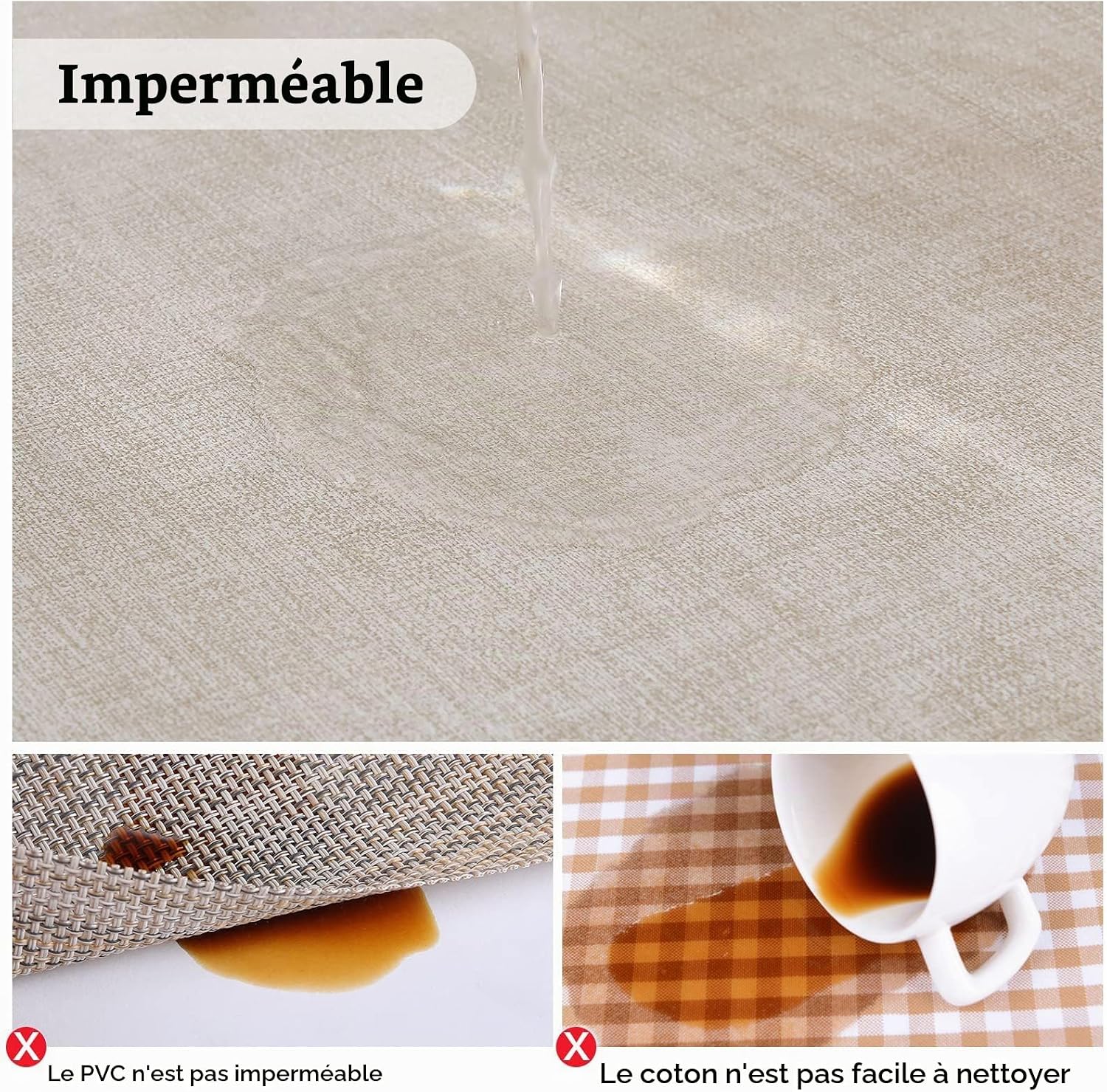 Detalle 1 de Homaxy placemats van kunstleer, 43 x 30 cm, beige, set van 4