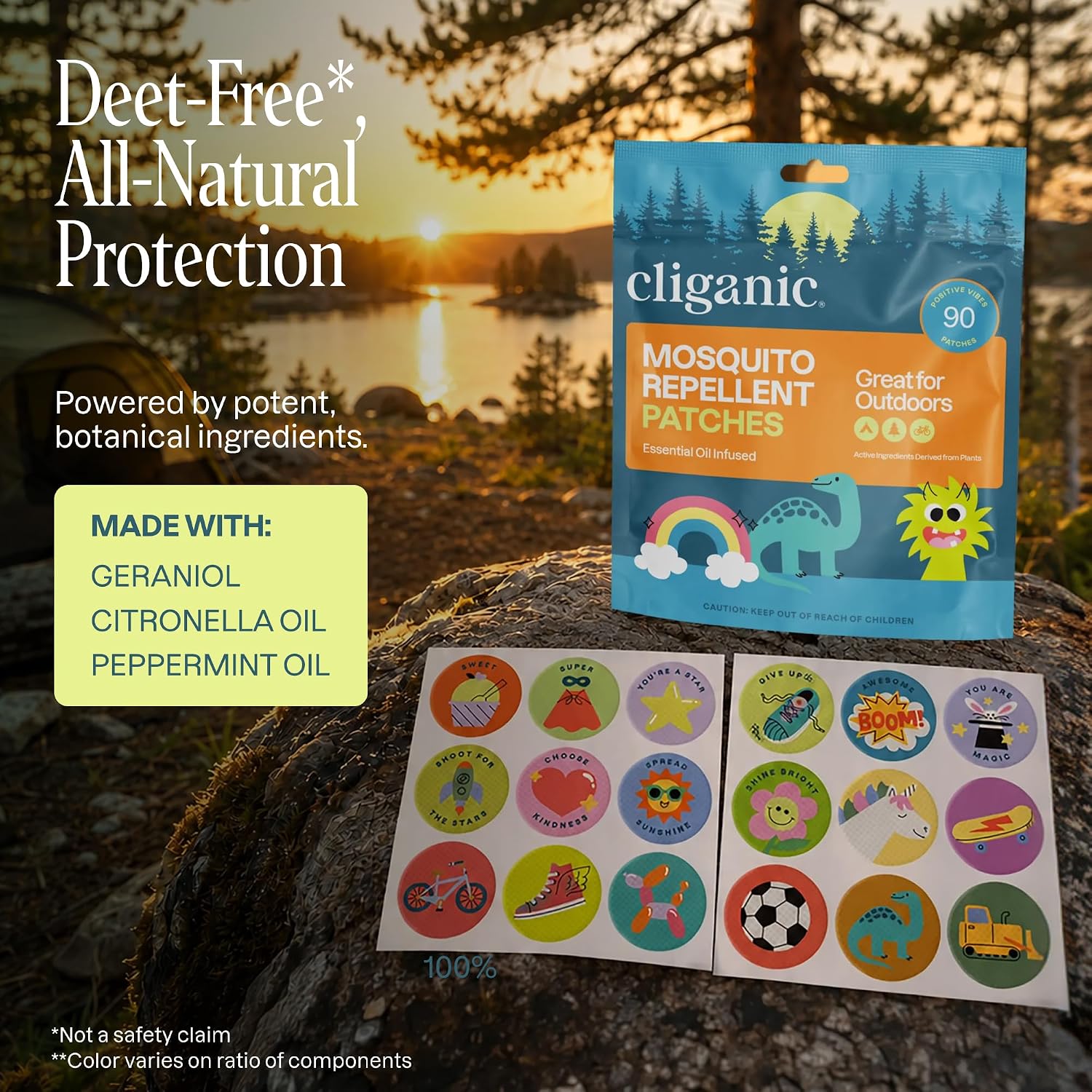 Thumbnail 6 de Cliganic Mosquito Repellent Stickers for Kids (90 Pack) - Positive Vibes Patches