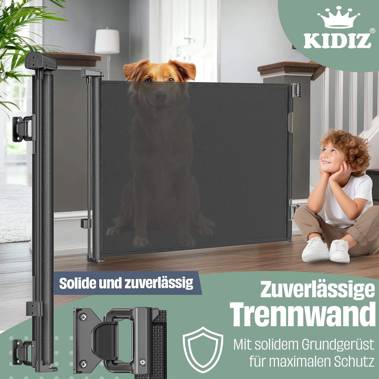 Detalle de KIDIZ Treppenschutzgitter Türschutzgitter ausziehbar (0–180 cm) – kindersicheres Absperrgitter für Treppen & Türen mit Bodenankern