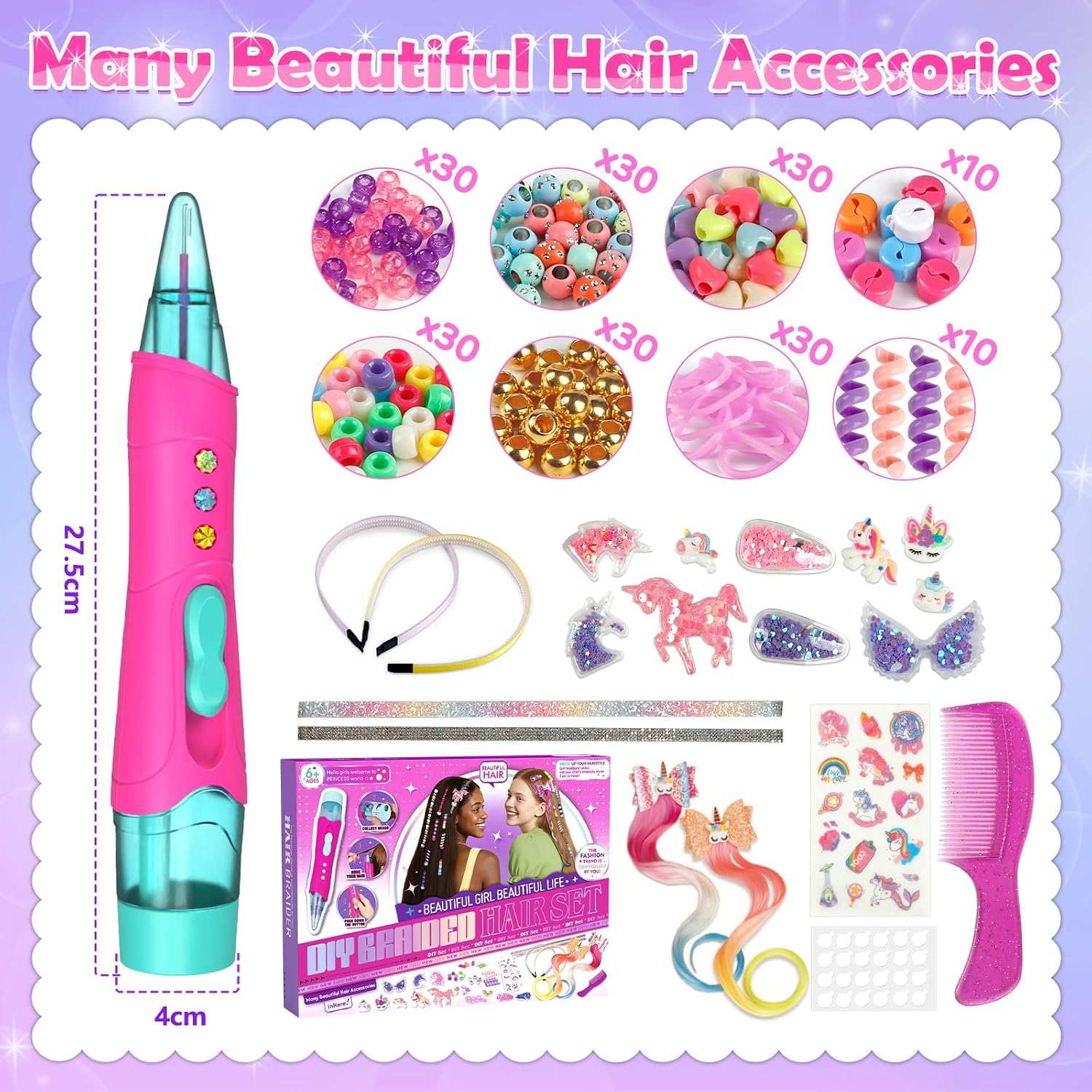 Detalle de Hzitcigm Regali Bambine 5–12 Anni: Kit intrecci capelli con accessori unicorno e perline