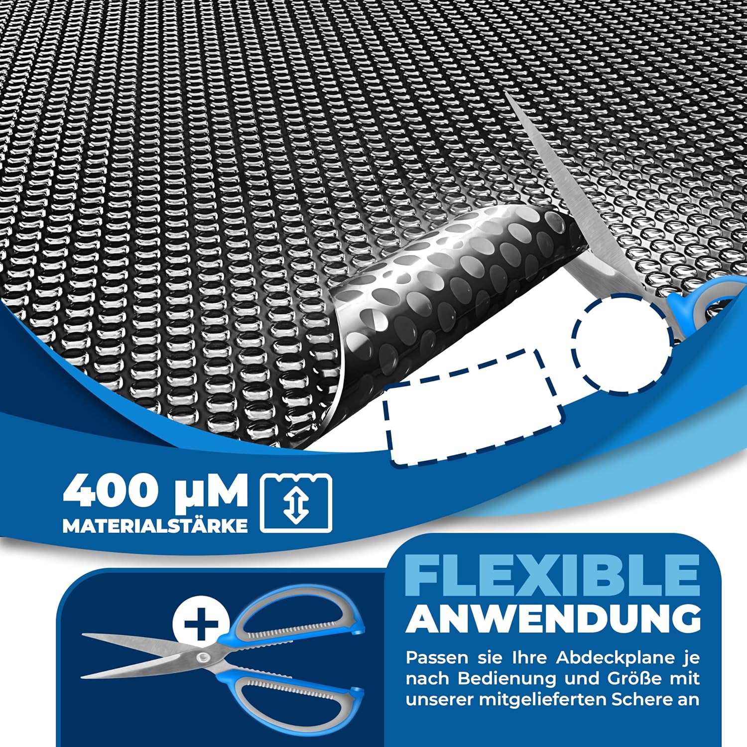 Detalle de KESSER® Pool-Solarabdeckplane rechteckig 450 x 220 cm (120 µm), zuschneidbar mit Schere, Lochzange & 12 Ösen