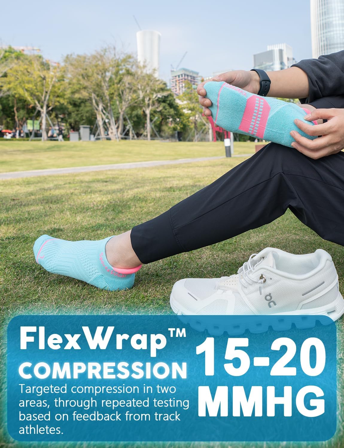 Detalle de Juclise Coolmax Bamboo Compression Running Socks – No Show, Anti-Blister, Breathable