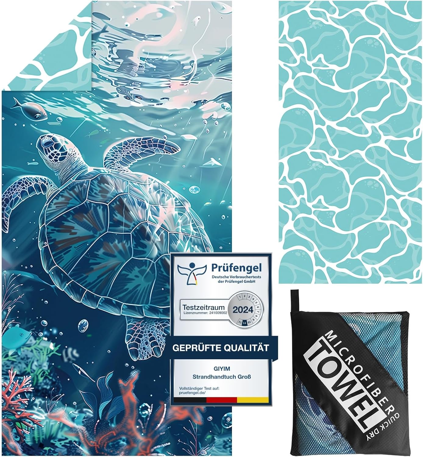 Detalle de Giyim Strandhandtuch Groß 180 x 100 cm – Mikrofaser-Strandtuch mit Tasche