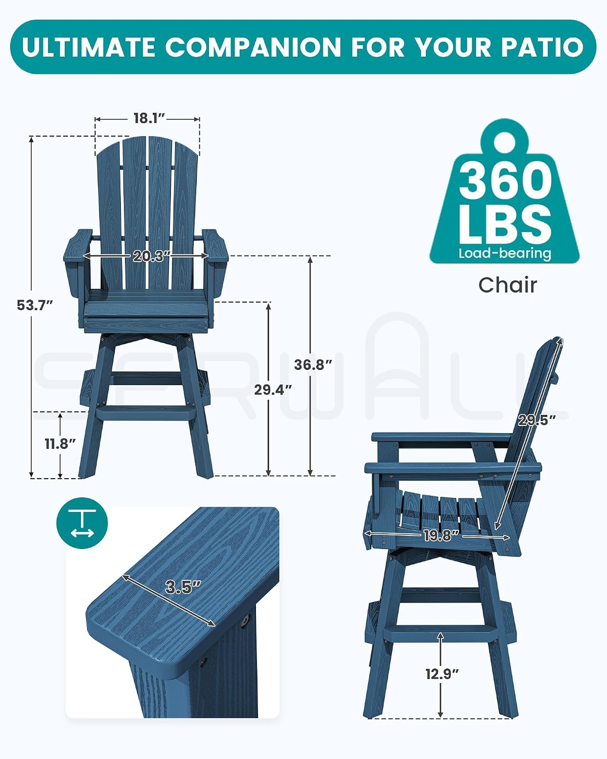 Detalle 2 de SERWALL Swivel Bar Chairs, HDPE