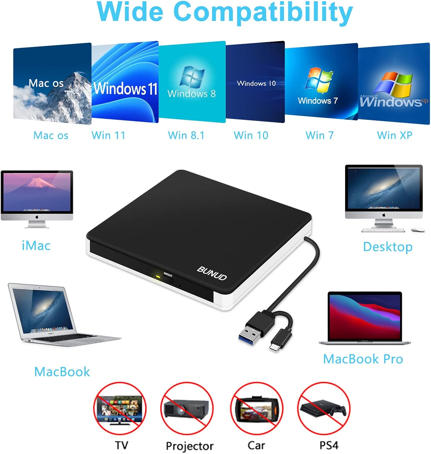 Thumbnail 5 de External CD DVD Drive USB 3.0 Type-C Slim Optical Drive 💽