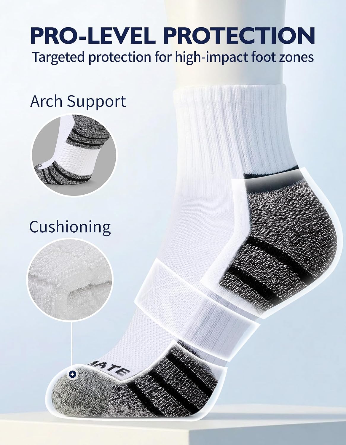 Detalle de CLOSEMATE Mens Sports Quarter Ankle Socks (6 Pairs) – anti-blister cushioned trainer socks