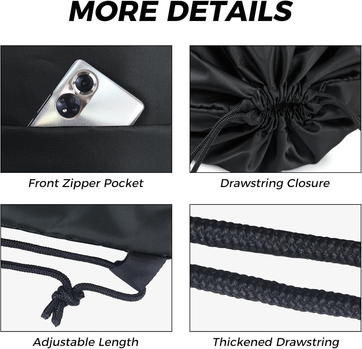 Detalle 2 de Moyad Drawstring Bags for Kids & Adults 37x44 Cm – Lightweight, Versatile Gym Bag with Zip Pocket