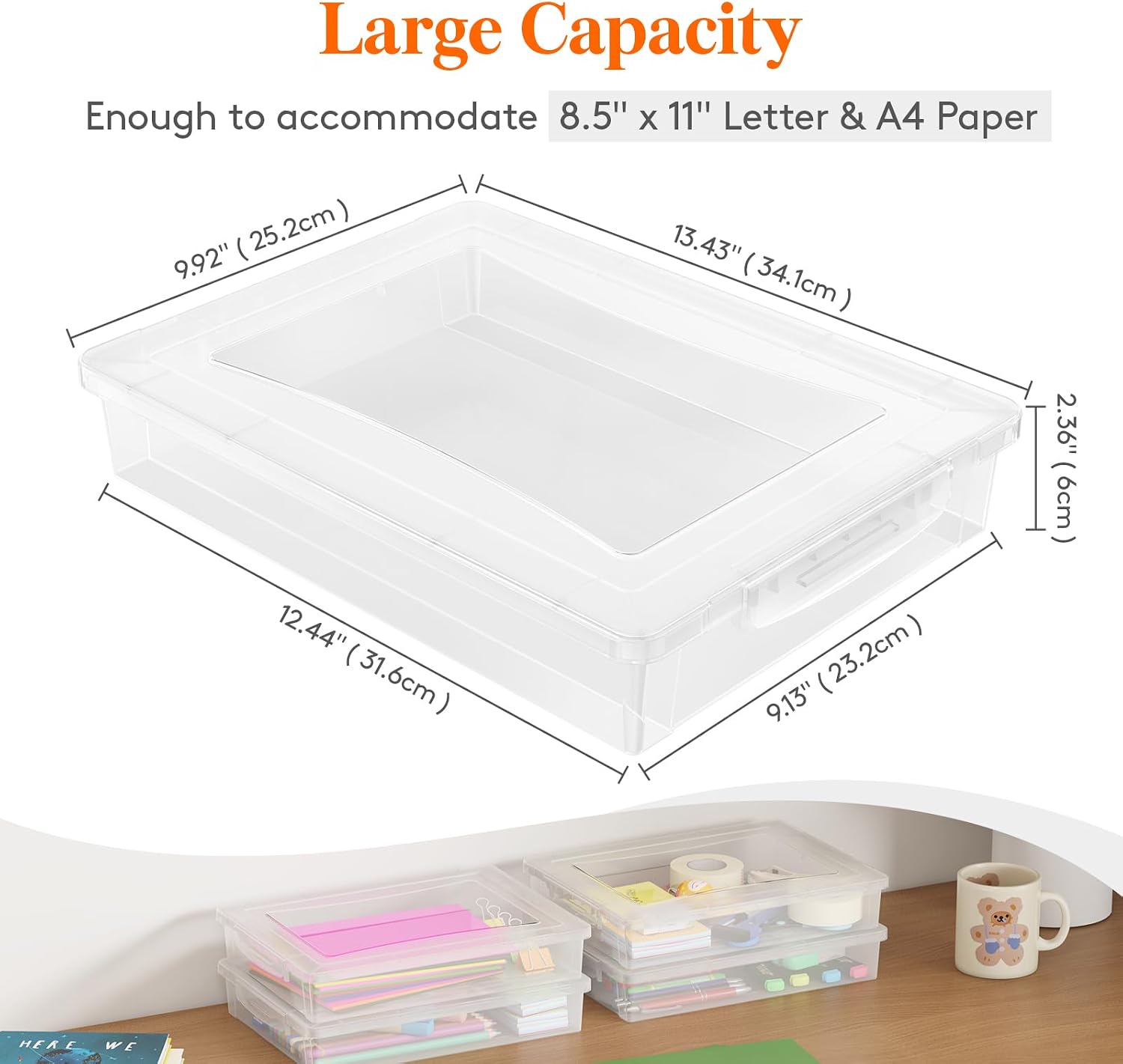 Detalle 2 de Lifewit Storage Boxes Plastic Paper Organizers with Latching Lids, Set of 4