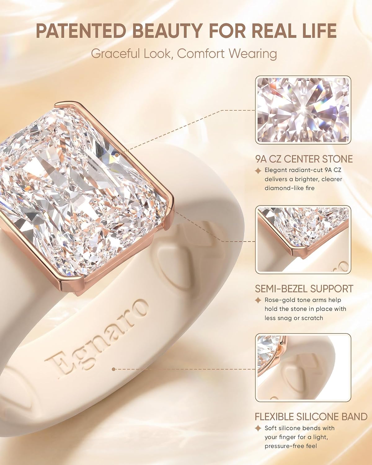 Thumbnail 6 de Egnaro Silicone Engagement Ring, 11x8 mm Cubic Zirconia
