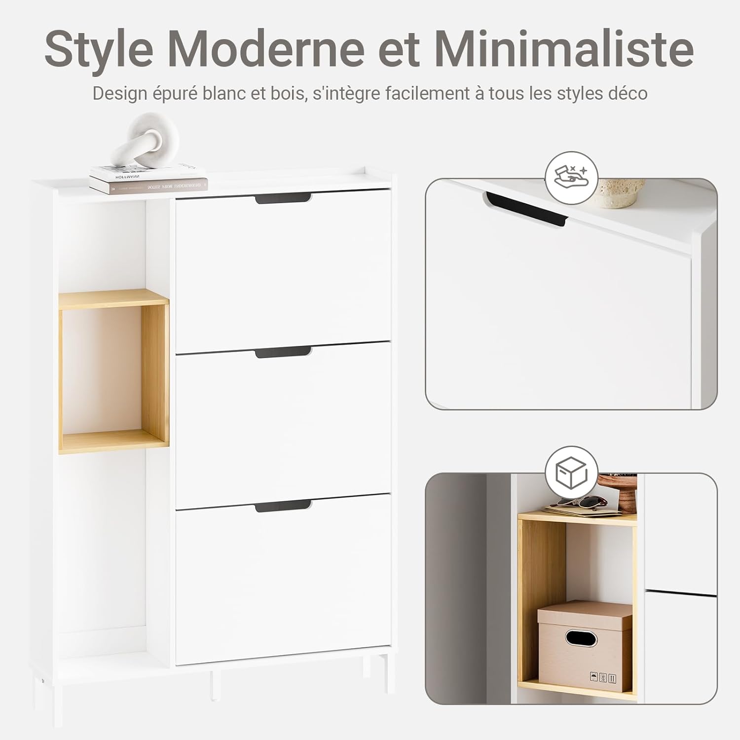 Detalle de SoBuy Meuble à Chaussures Entrée - Armoire à Chaussures Blanc Compacte (FSR209-WN)