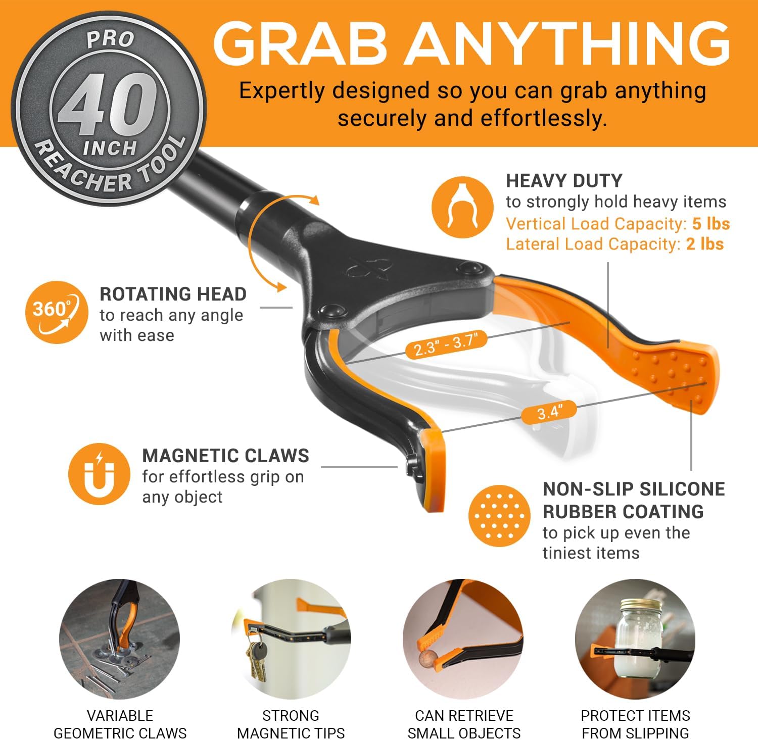 Thumbnail 4 de Ezpik 40-inch Flexible Grabber Pickup Tool (40") – 2-pack, foldable litter grabbers for adults