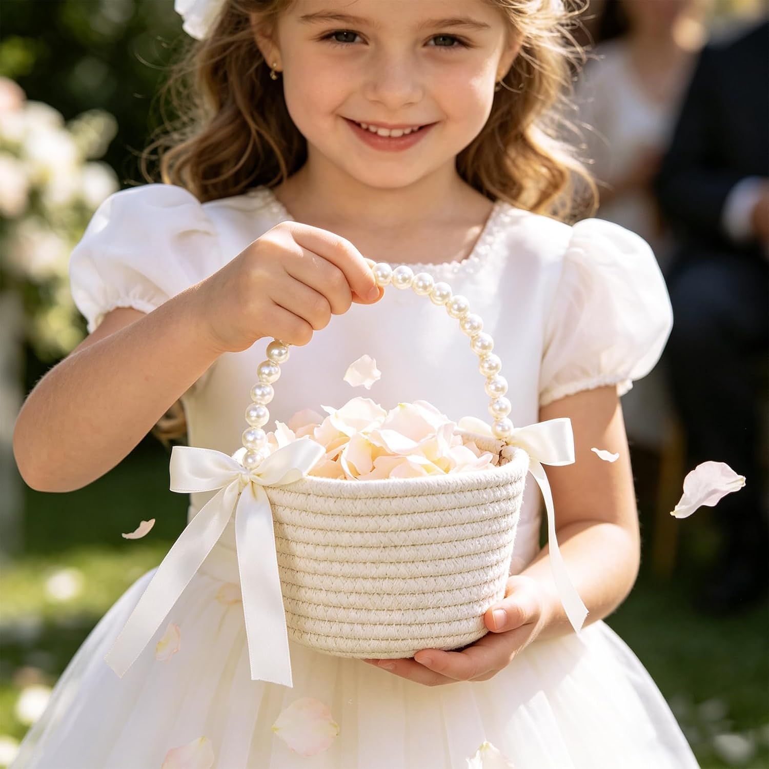 Thumbnail 3 de 2 Pack Wedding Flower Girl Basket with Pearl Handle – Cotton, Lightweight & Elegant