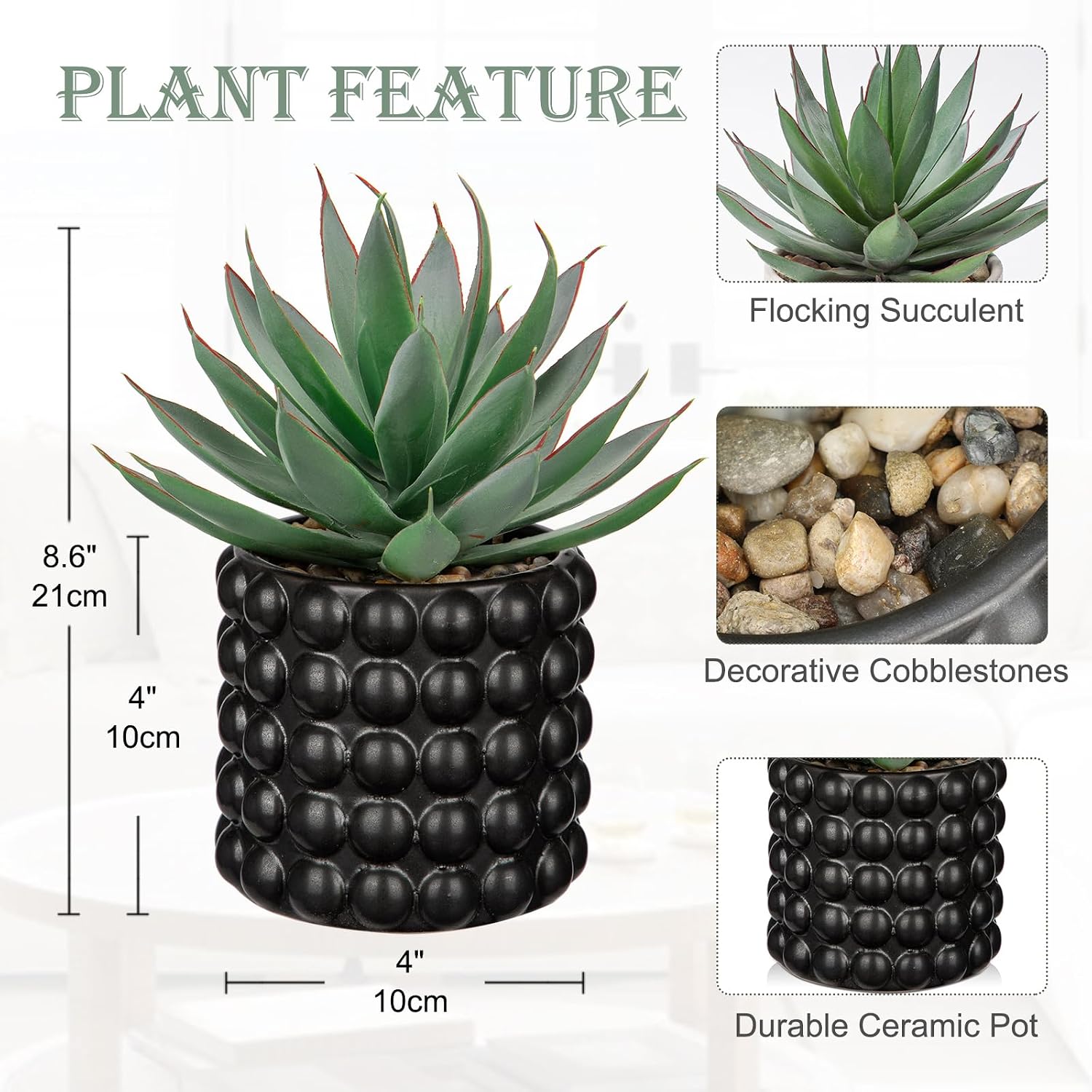 Detalle 2 de Hollyone Fake Succulent 8.6" Black Bubble Pot
