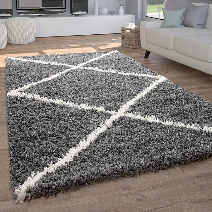 Detalle de Paco Home Alfombra Shaggy Rombos Antracita 160x220 cm