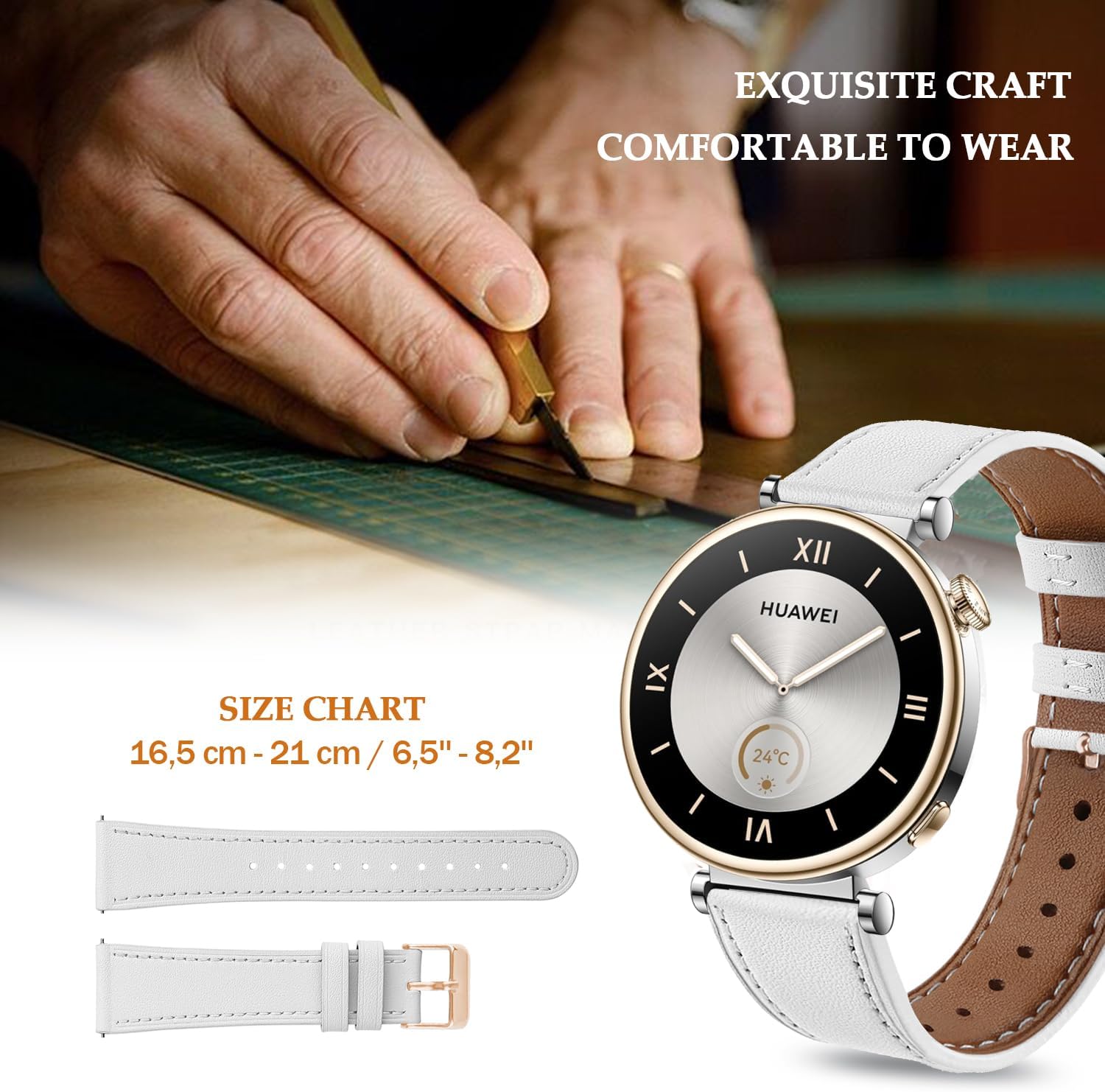 Detalle 2 de Bracelet en cuir 18 mm pour Huawei Watch GT6/GT5/GT4 41 mm (bracelet de remplacement avec maillons à ressort)