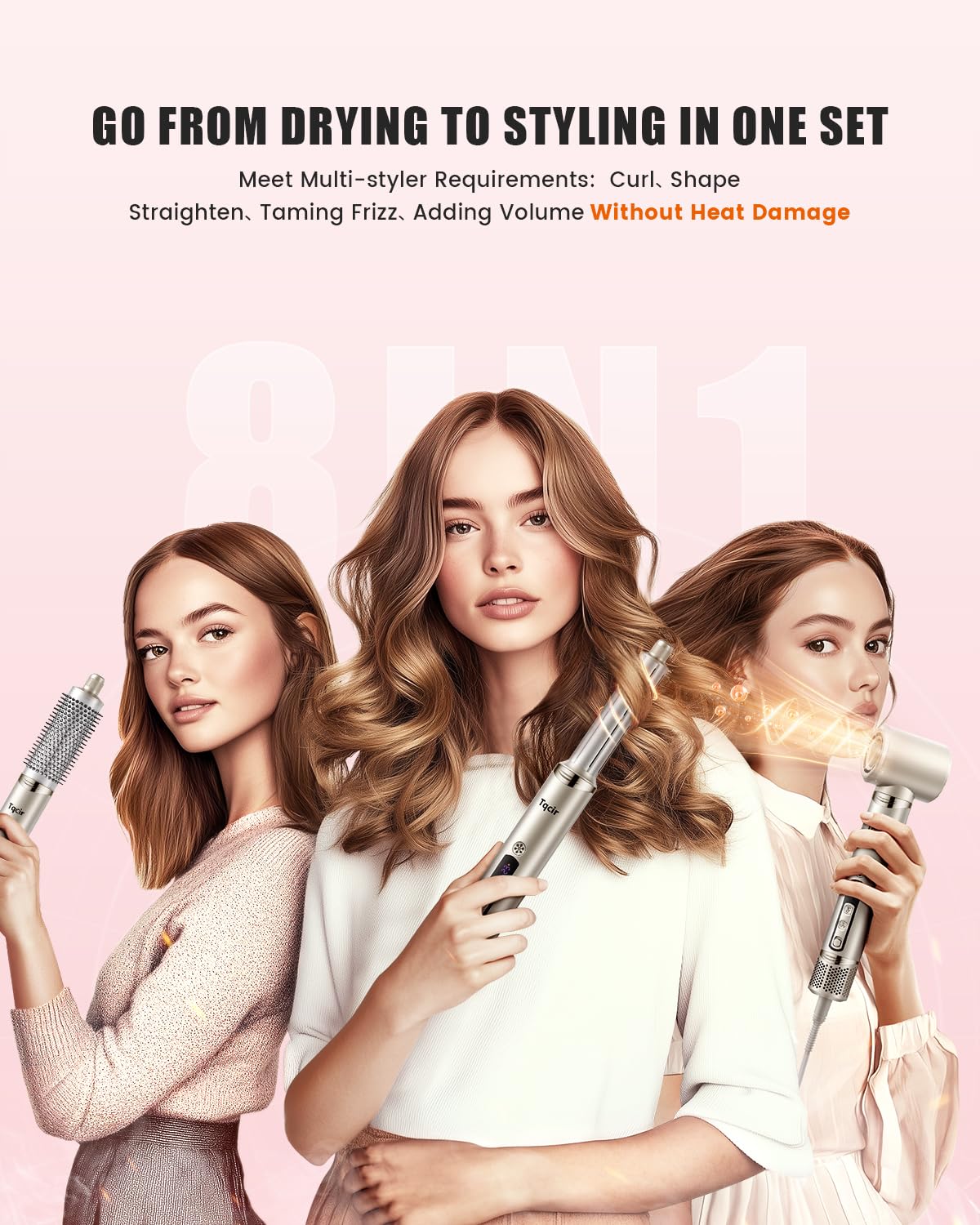 Detalle 2 de Tqcir 8-in-1 Hot Air Styler 8 Attachments 💇♀