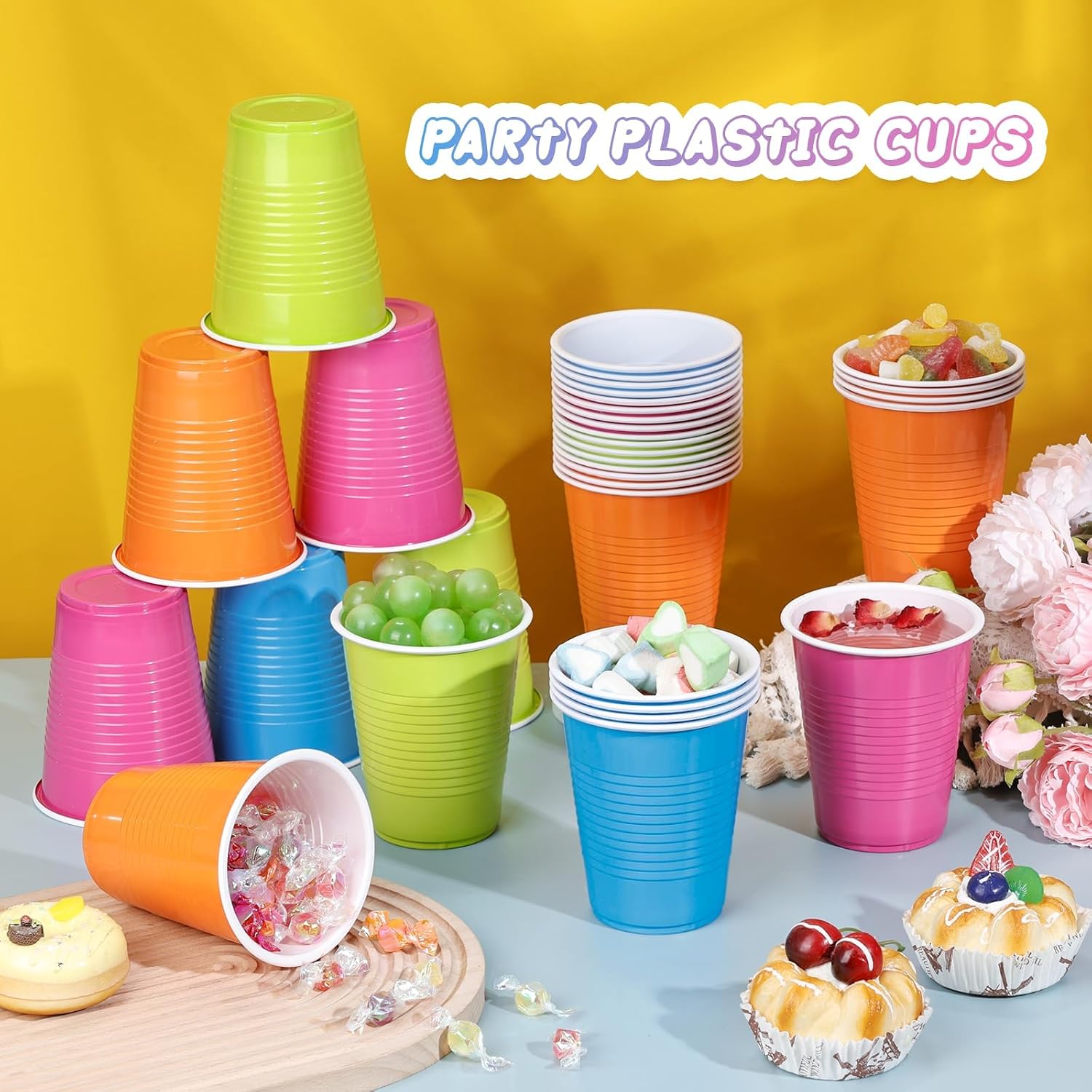 Detalle de KesaPlan D-511 18 oz Disposable Plastic Party Cups, 100 Pack, 4 Colours