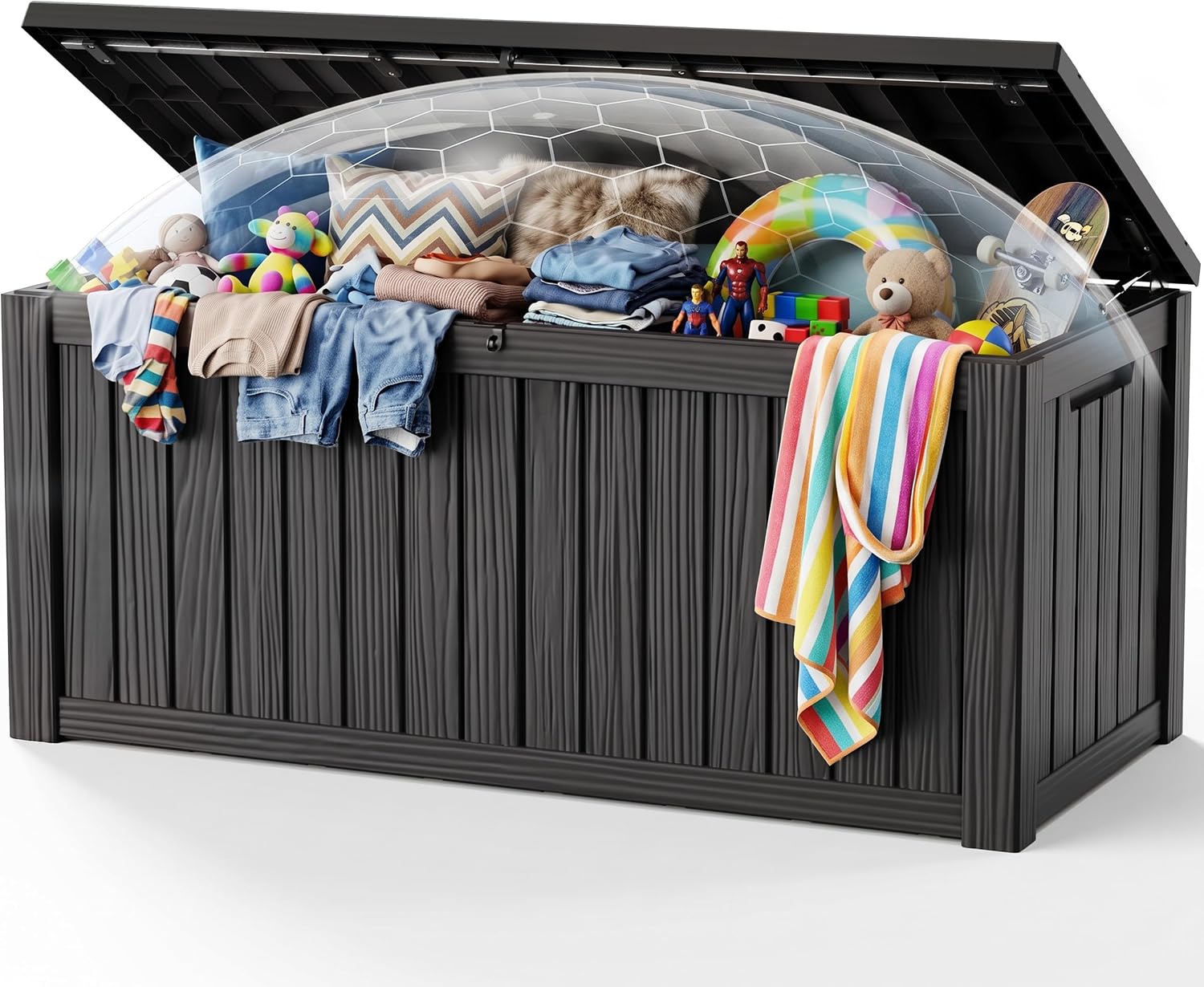 Detalle de EasyUp 220 Gallon Deck Box, Black Lockable Outdoor Storage with UV-Resistant Resin