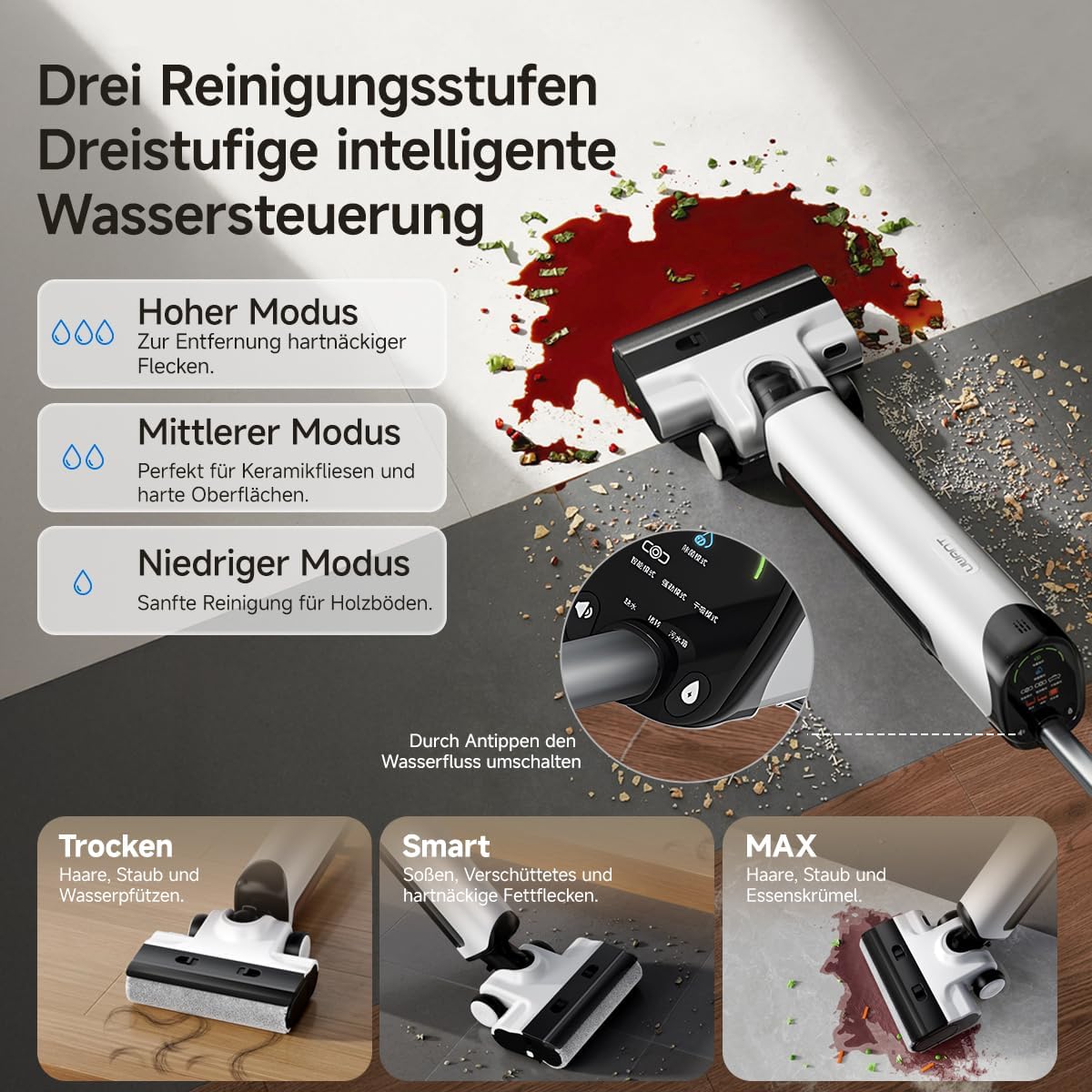 Thumbnail 6 de UWANT D500 Nass- und Trockensauger – 180° Lay-Flat, Desodorierung, 17.000 Pa Saugkraft, IPX6 Bodenbürste