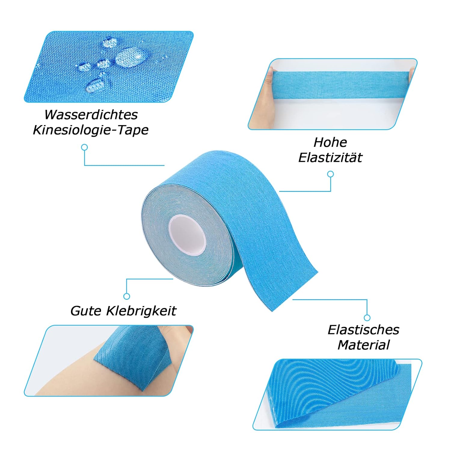 Thumbnail 2 de Carehabi Bande de kinésiologie de sport imperméable et élastique – 5 m x 5 cm, 3 rouleaux