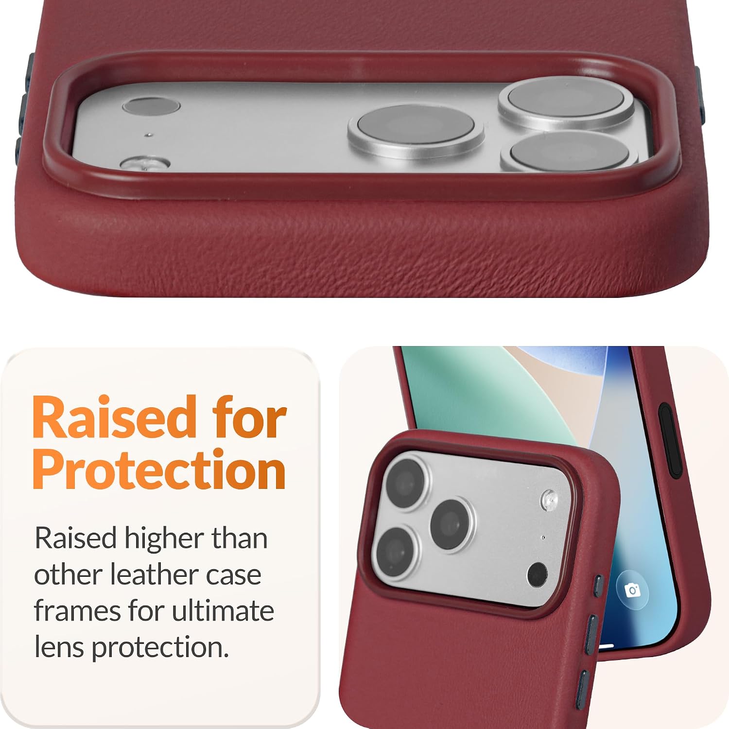 Detalle de LONLI C-RED-18PM Classic Leather Case for iPhone 18 Pro Max, Red, MagSafe