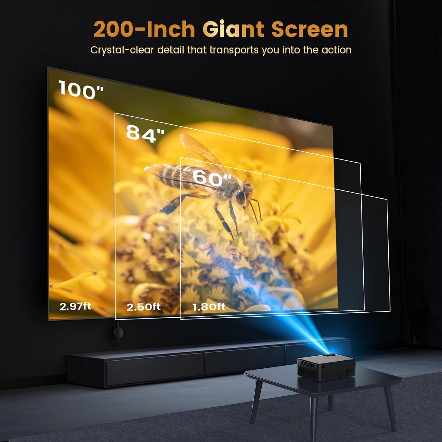 Thumbnail 5 de H5 Mini Portable Projector 1080P, 200″ screen