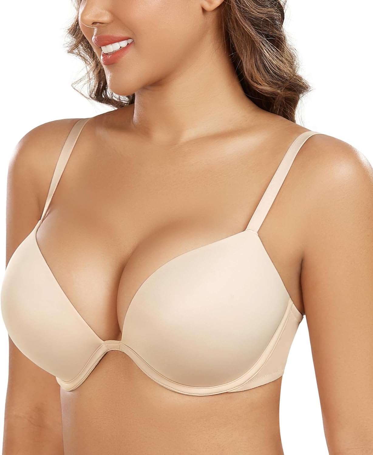Detalle 2 de DotVol Women's Thick Padded Push Up Deep Plunge Underwire T-Shirt Everyday Bra
