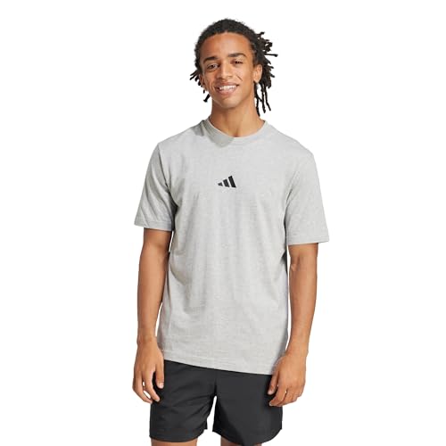 Detalle de adidas Hombre Essentials Small Logo Single Jersey Shirt – Medium Grey Heather/Black, M