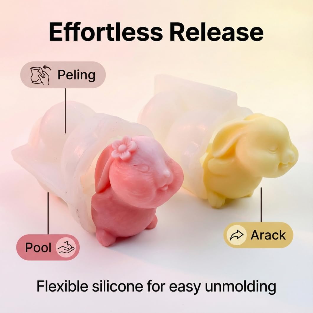 Detalle de Moule à bougie en silicone Lapin de Pâques 3D – lot de 2 moules lapins