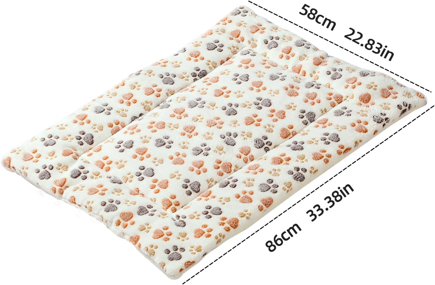 Detalle de THALWEN Soft Fleece Pet Sleeping Mat (Double-Sided) – White with Paw Print, 86x58cm